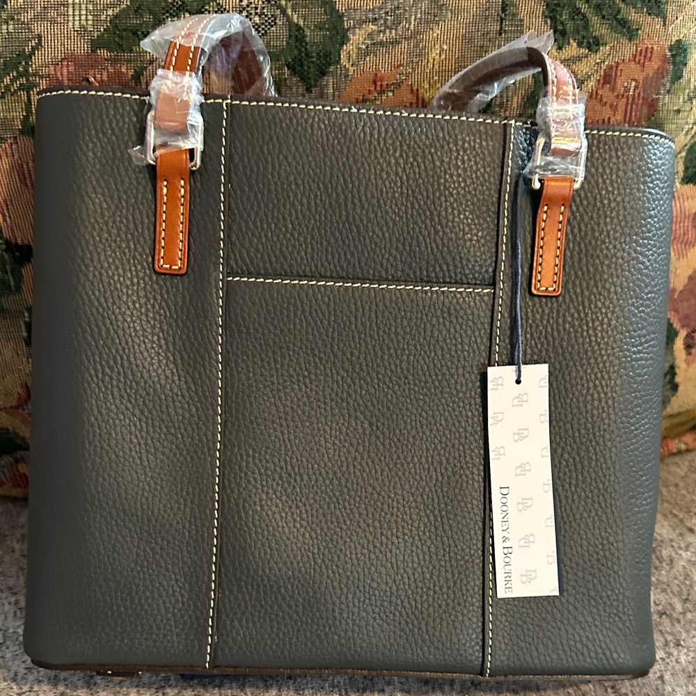 Dooney & Bourke small Lexington Shopper Dark GreyTote with Brown Trim - Picture 3 of 5
